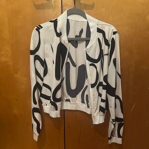 SHEIN Black and White Abstract Bomber Jacket